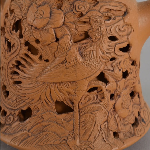 Chinese Yixing Teapot Double Wall Decorated with Dragon and Phoenix Signed - Picture 2 of 11